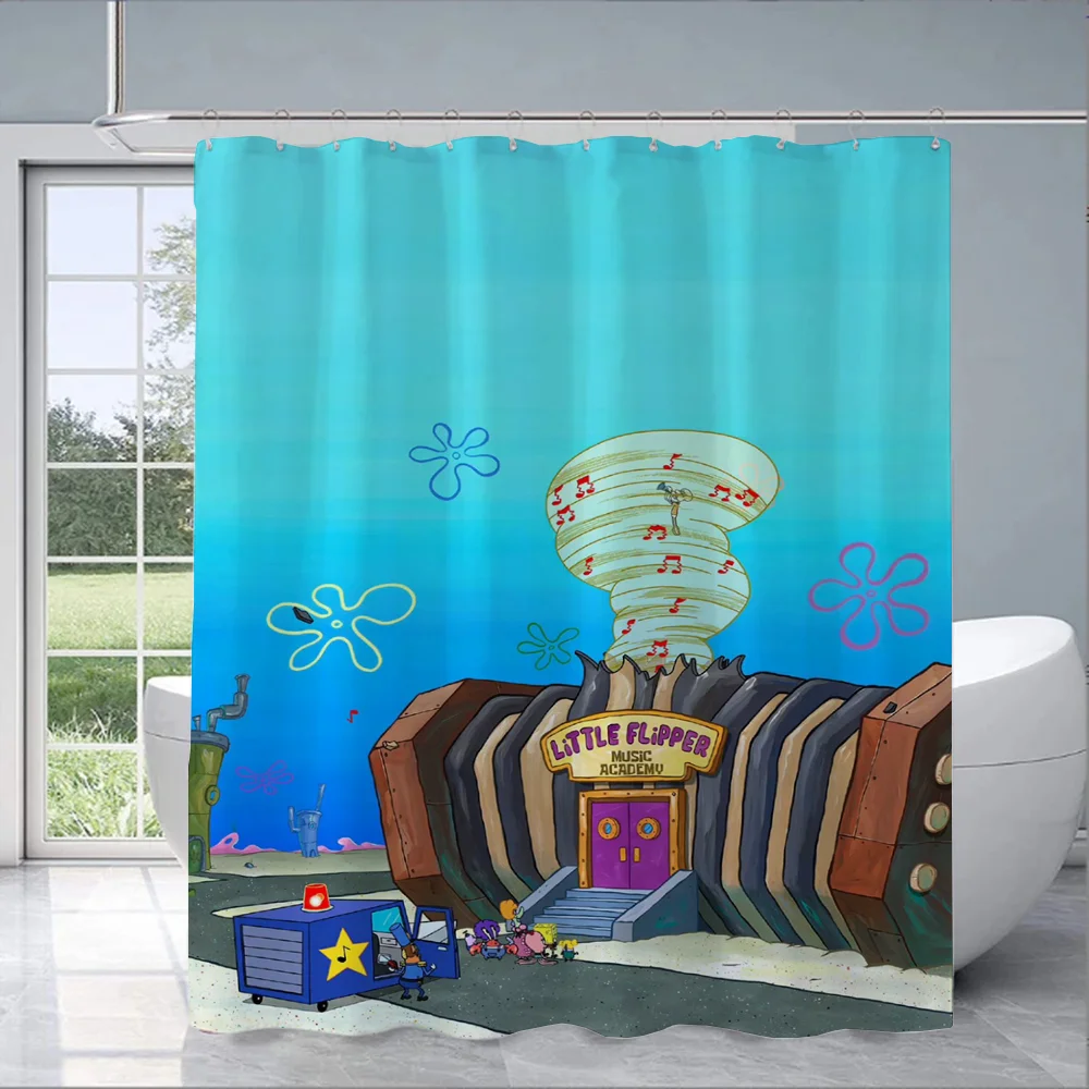 SpongeBobs Shower Shower Curtain for Bathroom Bath Folding Partition Accessories Curtains Bedrooms Waterproof Fabric Things the
