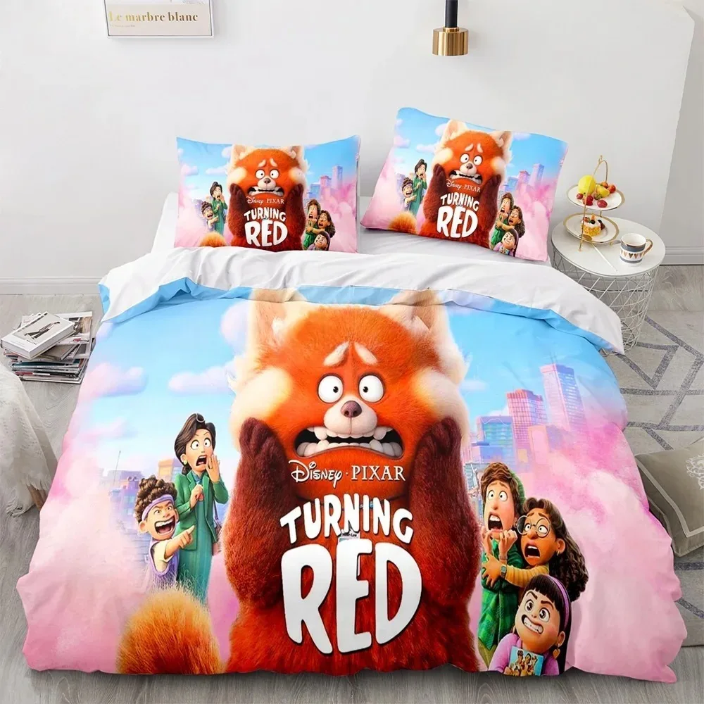 Turning Red Bear Bettwäsche-Sets, Anime-Figur, niedliche Bettdecke, Bettdecken-Set, Bettwäsche-Set, Geburtstagsgeschenk