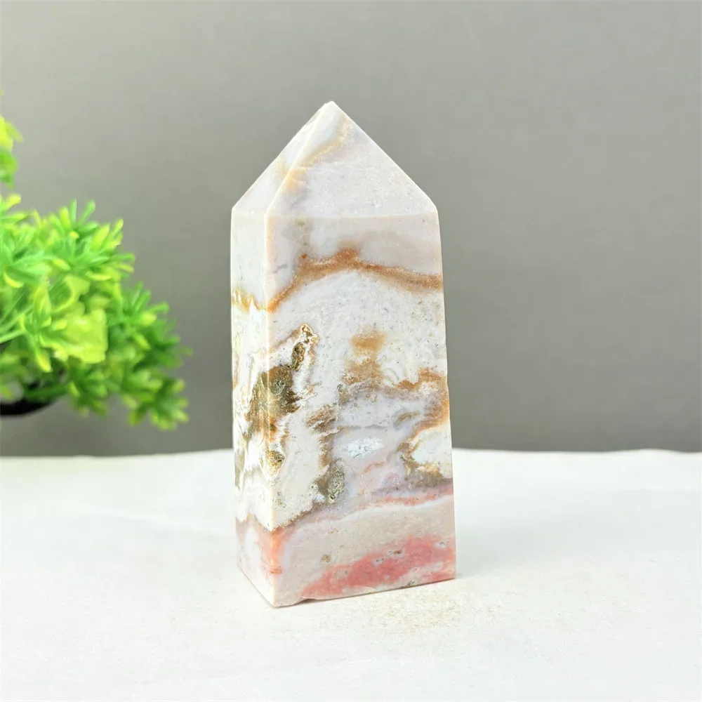 Natural Ocean Jasper Crystal Tower - Four Corner Home Decoration Reiki Healing Wand for Meditation Chakra Healing Gemstone