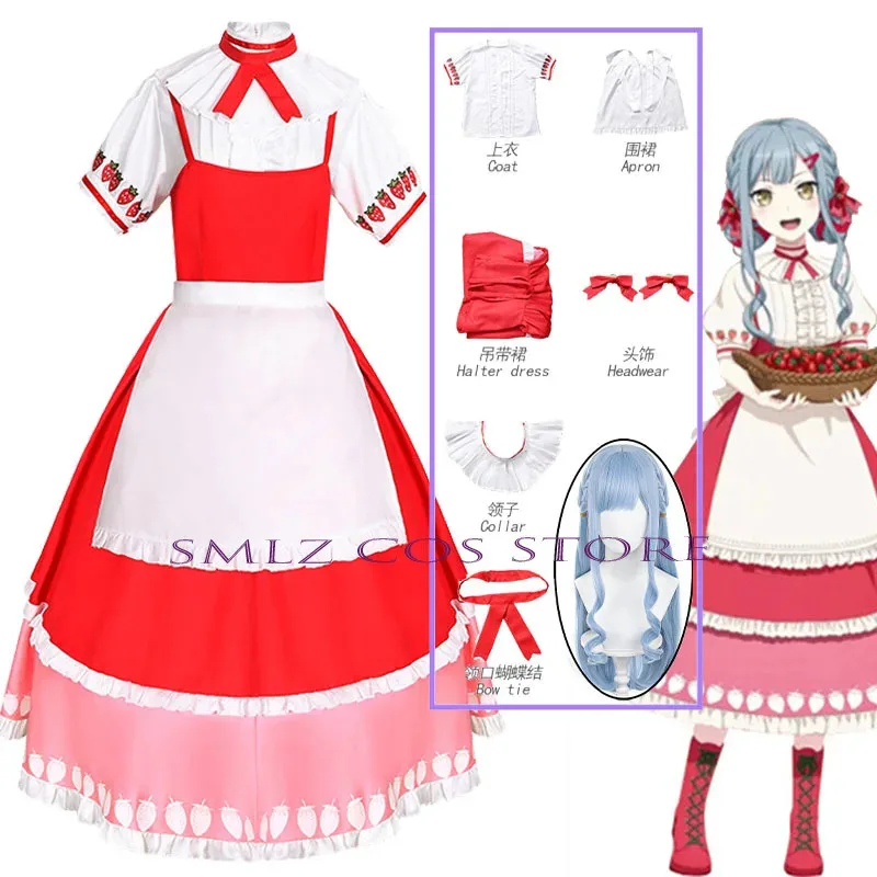

Sweets Paradise Sakiko Togawa Cosplay Anime BanG Dream! Ave Mujica Oblivionis Cafe Strawberry Maid Dress Set Outfit for Woman