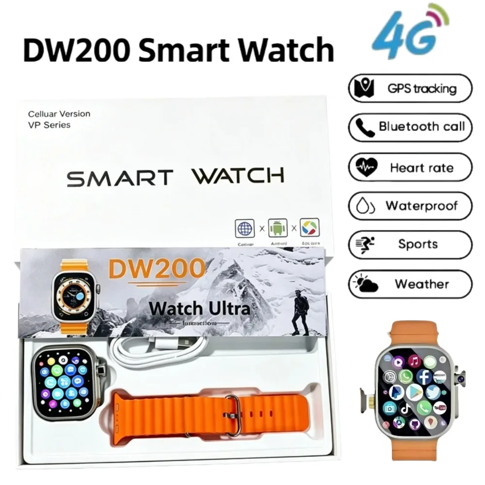 DW200 4G Android Smart Watch AMOLED Smartwatch+1/3pcs Straps 64GB ROM Heart Rate Monitor For Men Women Support SIM Card GPS WIFI