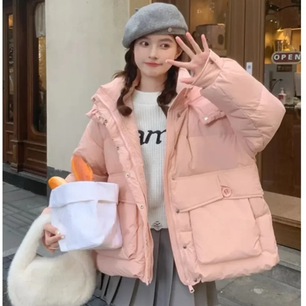 

Women's Puffer Coat White Duck Down Jacket Winter Coat Female Stand Collar Thick Fashion Sweet Hooded Short Korean Outerwears