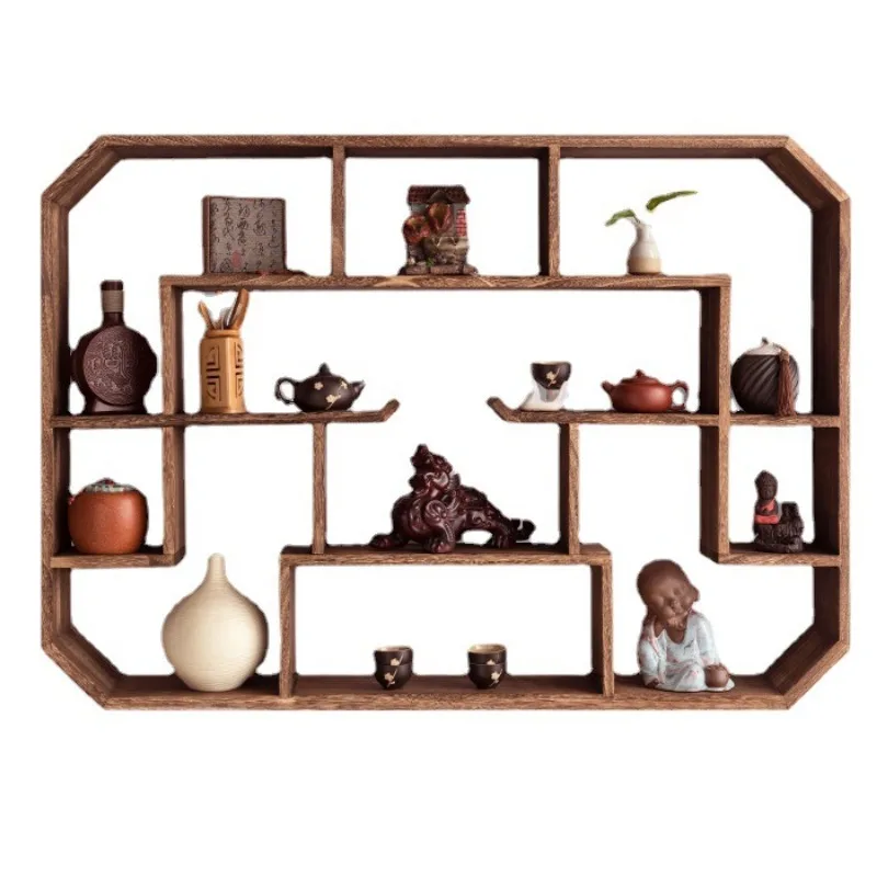 Bo Gu Jia Solid Wood Chinese Wall Mounted Tea Pot Display Rack Storage Rack Minimalist Modern Antique Rack