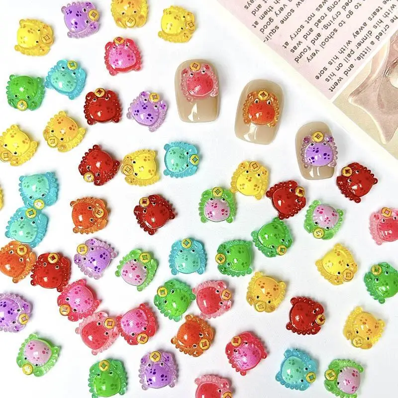 Macaron Colored Lovely Little Crab Nail Charms Luminous Cartoon Copper Coin Crab Nail Art Accessories for DIY Manicure Designs