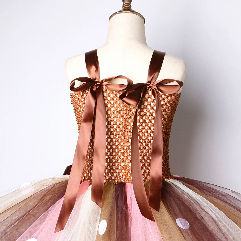 Brown Deer Tutu Dress for Girls Christmas Halloween Costume Kids Reindeer Princess Dresses Knee-length Xmas Children\'s Clothes