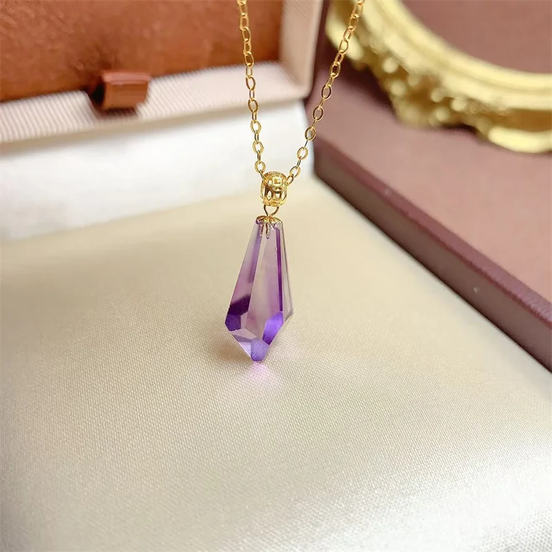 

18K Yellow Gold Natural Citrine Amethyst Genuine Finge Elegant Necklace Pendant for Women Birthday Gift Gorgous Jewelry