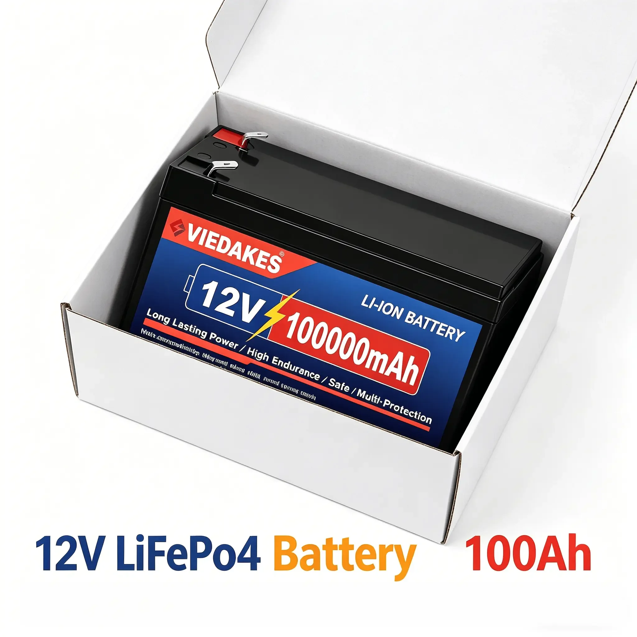 

Viedakes 12V 100Ah Deep Cycle LiFePO4 Battery Fast Charging Energy Battery for Home Off Grid System