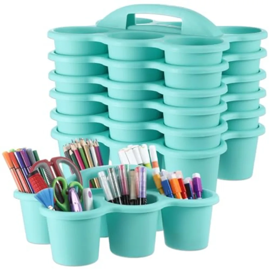 

6 Pack Classroom Caddy with Handle Plastic Storage Caddy Organizer with 6 Compartments Drink Cup Caddies Holder Portable Storag