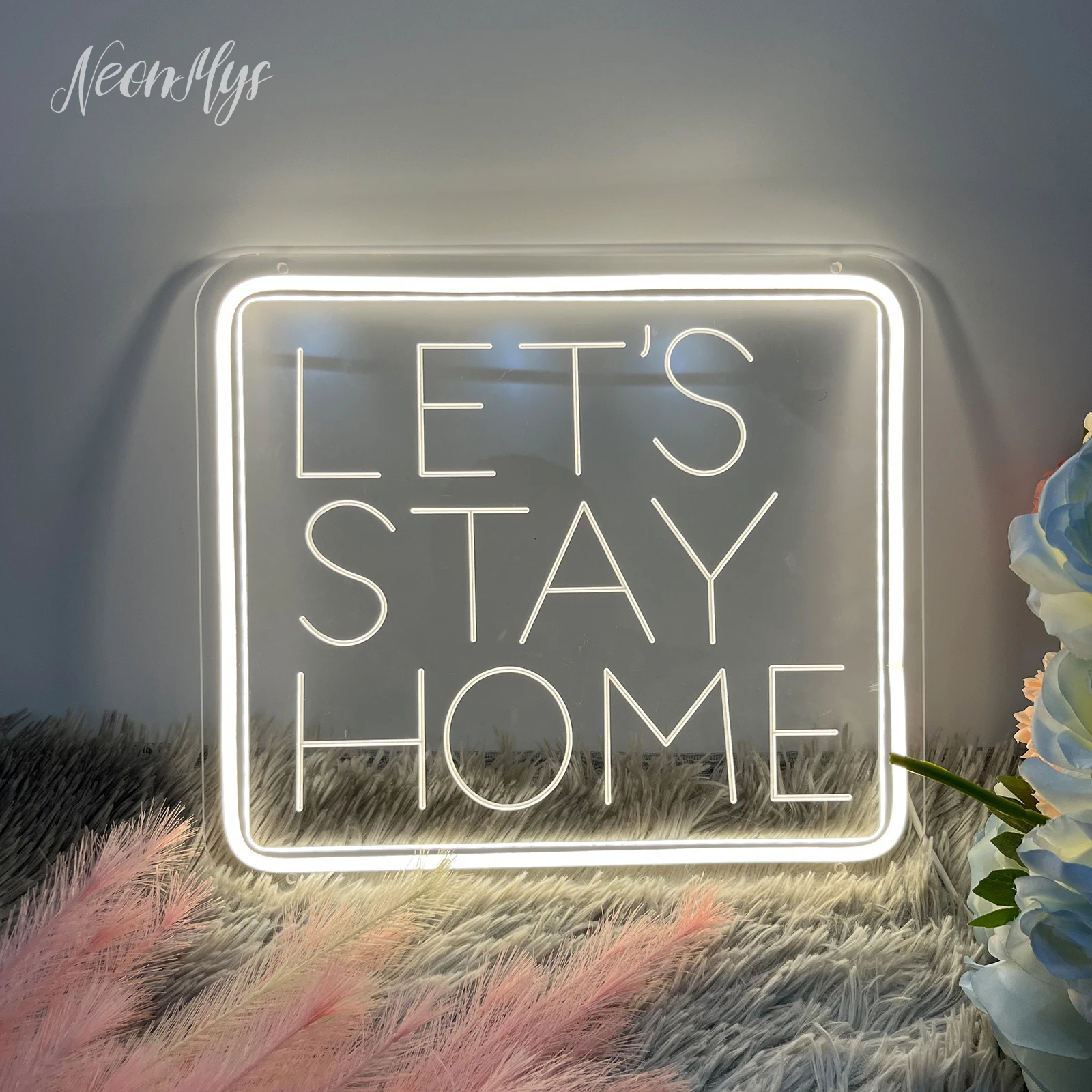 Let's Stay Home luz de neón tallada, decoración de pared de habitación, Vibe, Decoración LED luminosa, letrero de neón personalizable