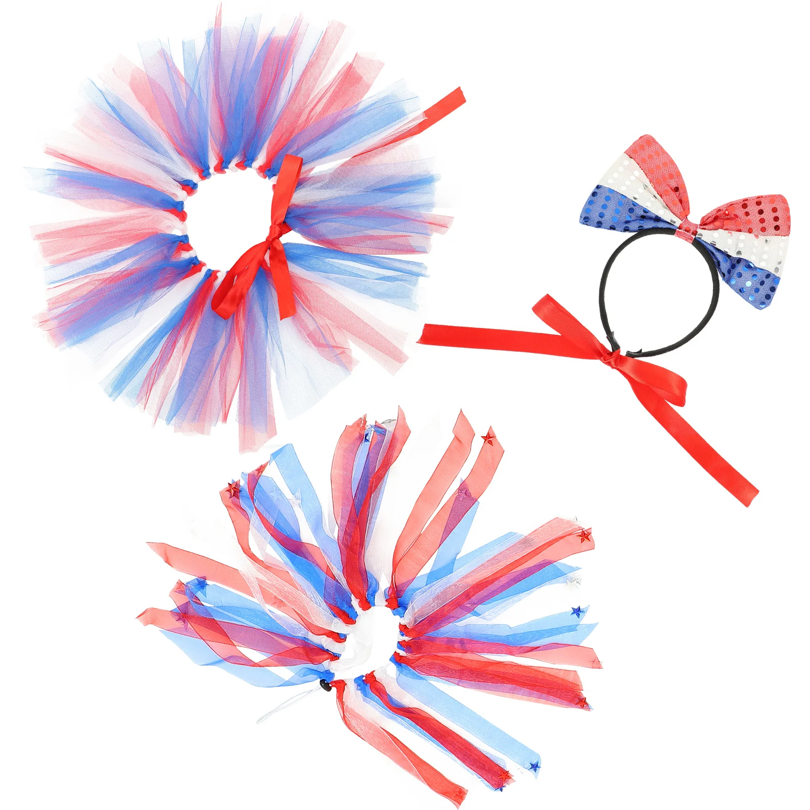 

1Set Independence Day Pet Headband Set Dog Costume with Patriotic Collar and Skirt for Party Wear Easy on Off Dog Costume