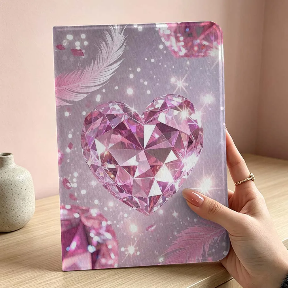 Sparkling Pink Heart Diamond For iPad Pro Air mini 7 6 5 4 3 2 1 9gen M5 M4 11th 10th A17 Pro A16 Inch Tablet Case Soft