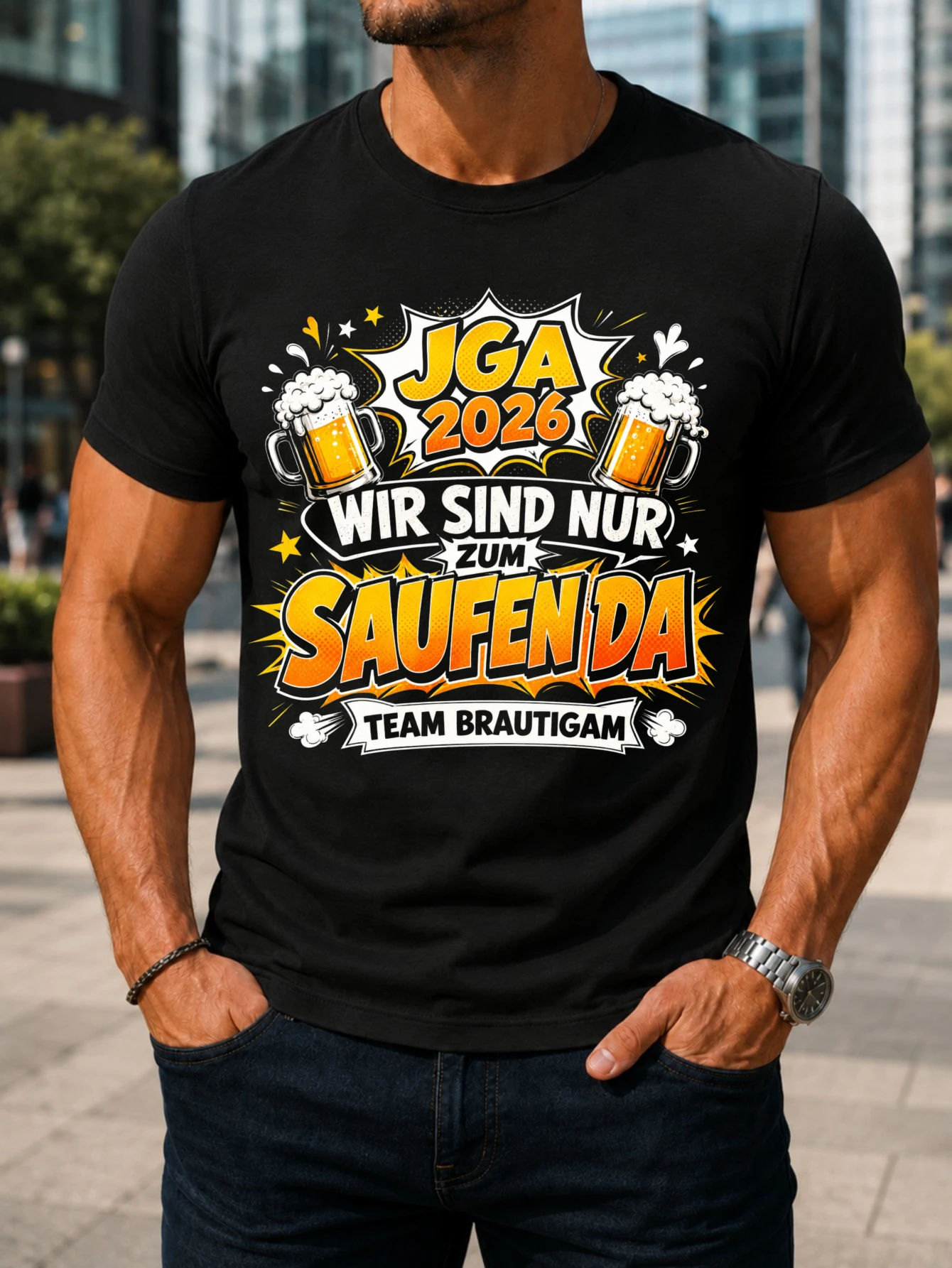 JGA 2026 Wir Sind Nur Zum Saufen Da Lettering Beer  And Team Brautigam Bachelor Party Style Unisex  Unisex All T-Shirt