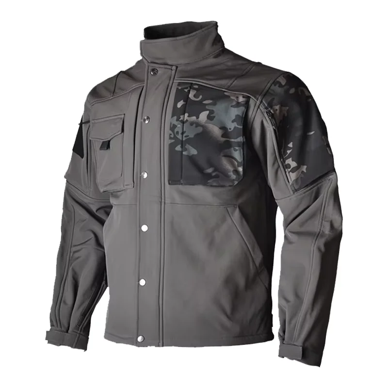 Mens Winter Tactical Outdoor Jacket Breathable Loose Fit Hunting Coat High Quality Yarn Dyed Camo Waterproof Zipper Patch Jacket