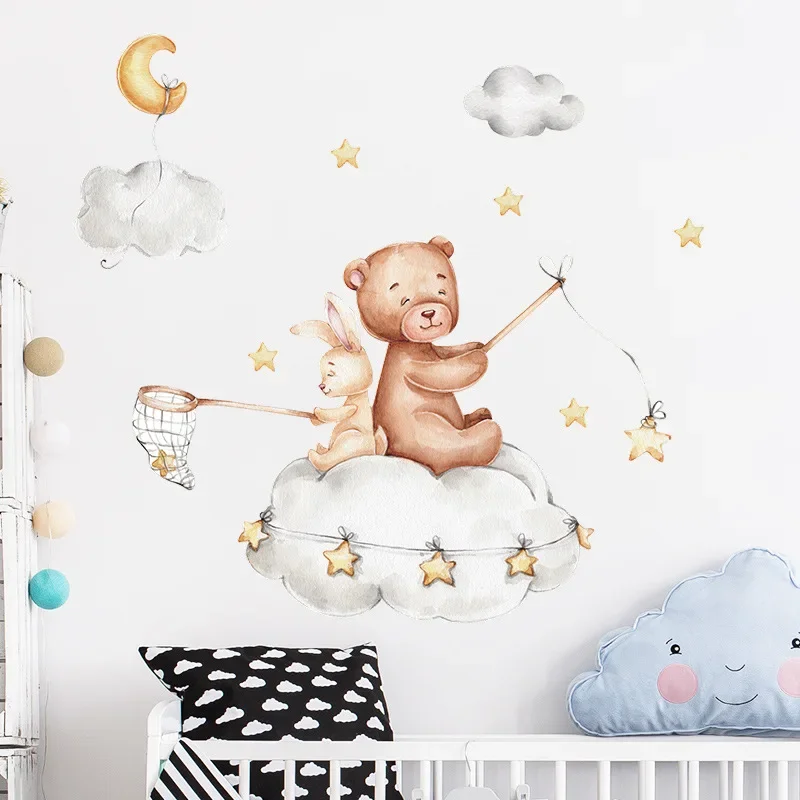 

Bear Bunny Star Moon Wall Stickers Baby Kids Room Home Decoration Wallpaper Living Room Bedroom Nursery Decals Cartoon Sticker