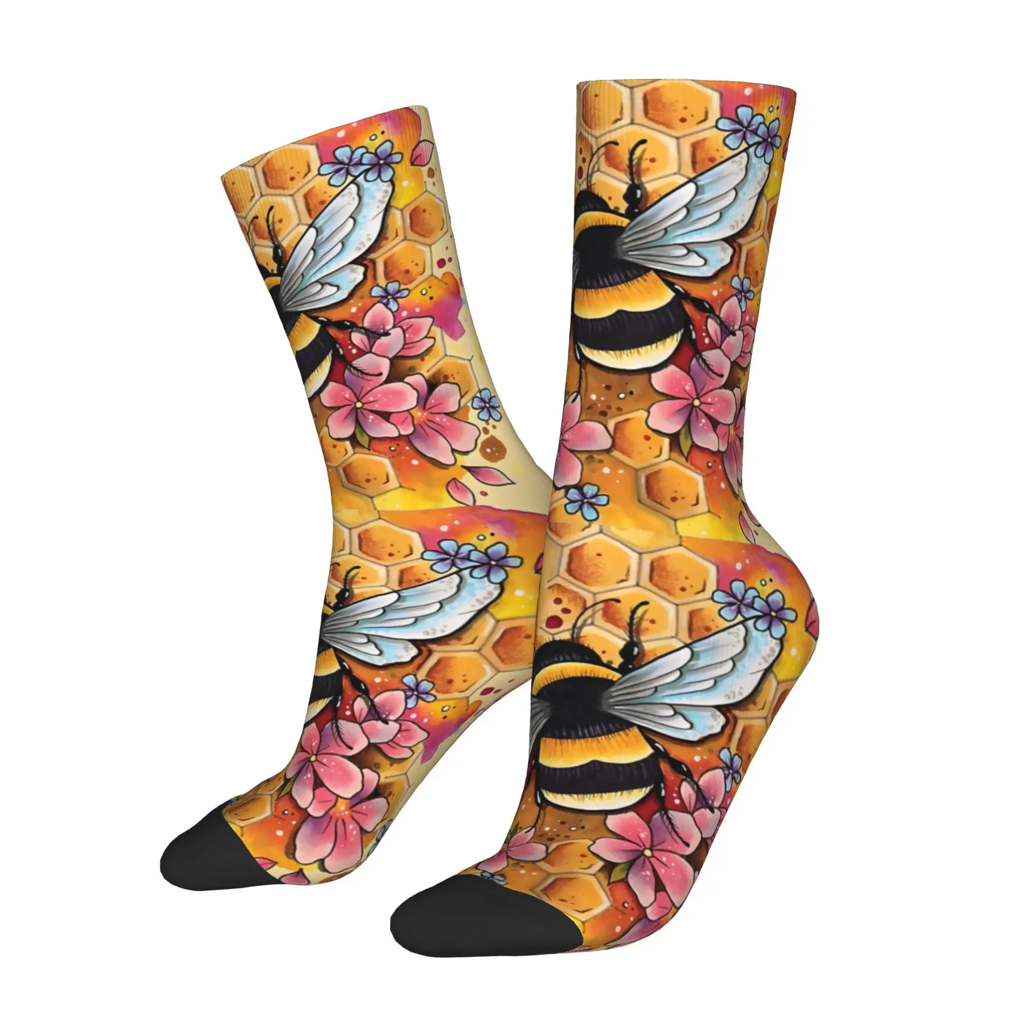

1pc Bumble Bee Watercolor Printed Men's Socks Novelty Hip Hop Harajuku Pattern Crew Sock Casual Gift