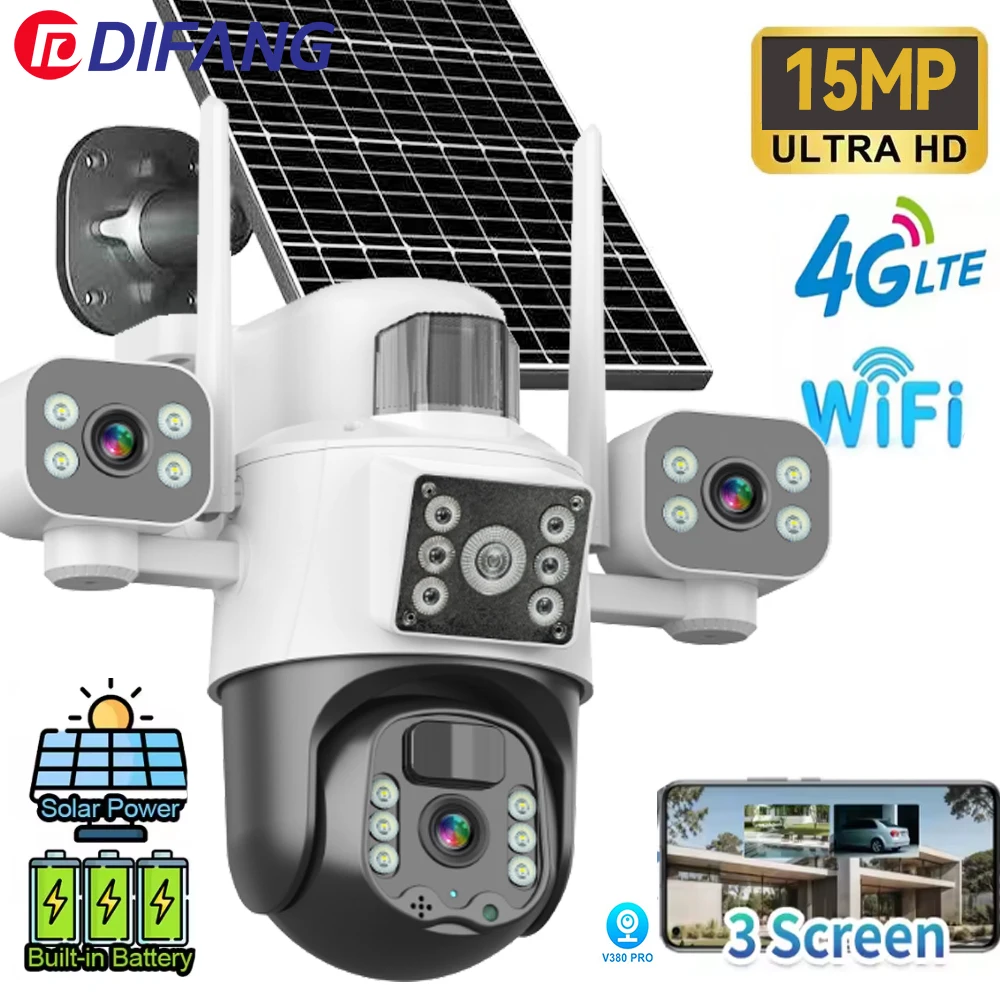 

New 8K 15MP WiFi Solar Cam Battery Triple Screen Wireless 4G Sim Card Solar Surveillance IP Cam Security Protection Solar CCTV