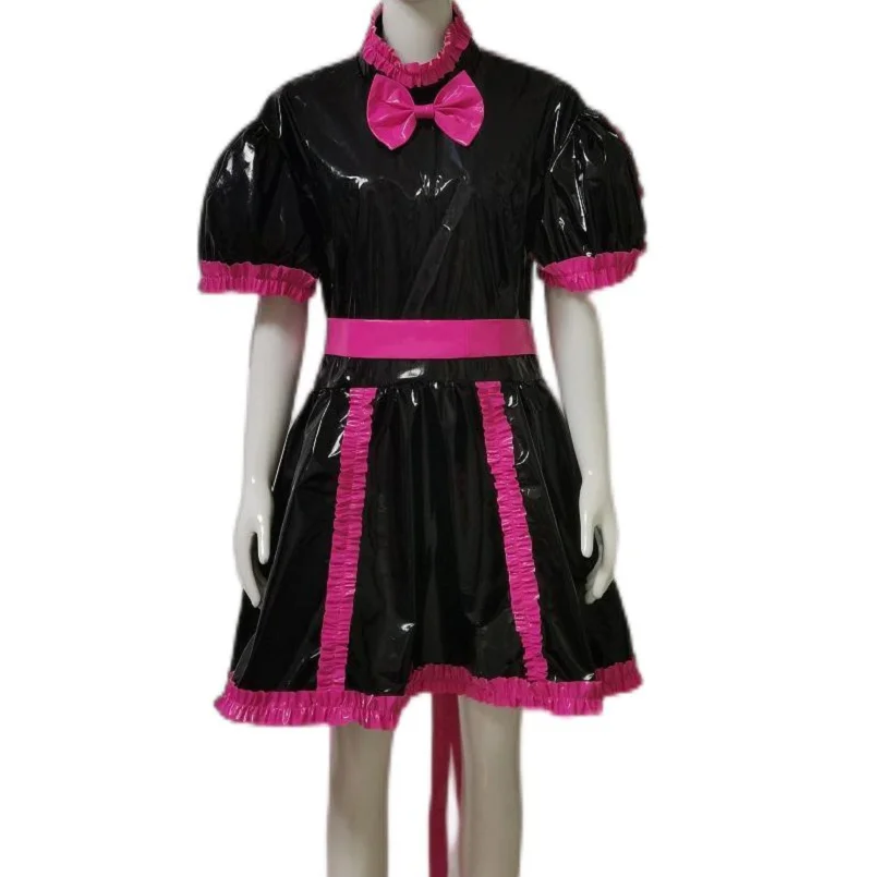 

Fashion Adult Giant Baby Sexy Girl Black PVC Dress Sissy Makeup Ball Maid Gothic Character Dress Ball Dress Custom Lockable