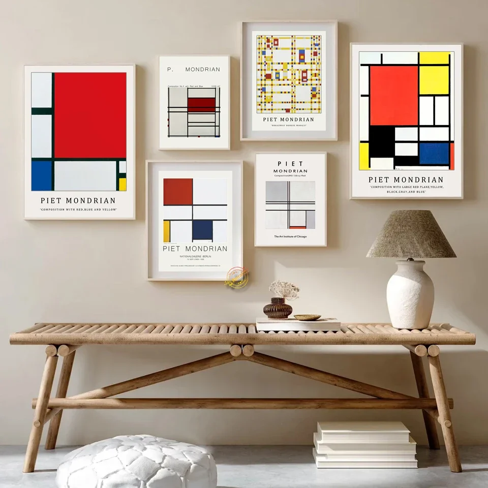 

Piet Mondrian Poster Canvas Art Print Minimalism Abstract Wall Art Prints Cafe Room Home Decor Paintings Gift