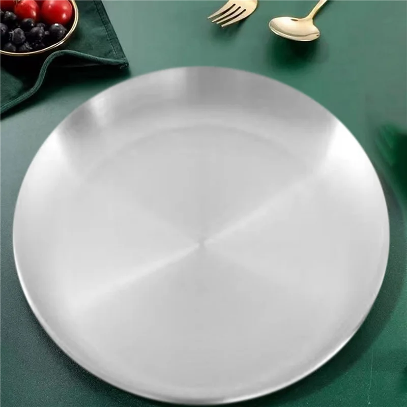 B97A-4Pcs 14Cm Stainless Steel Bone Spitting Dish Silver Shallow Tray Metal Dining Disc Round Plate Dessert Tableware
