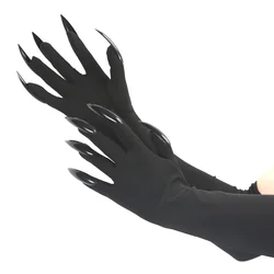 Black Halloween Gothic Long Nails Cosplay Gloves Halloween Personality Stretch Ghost Claw Mittens Stage Performance Accessories