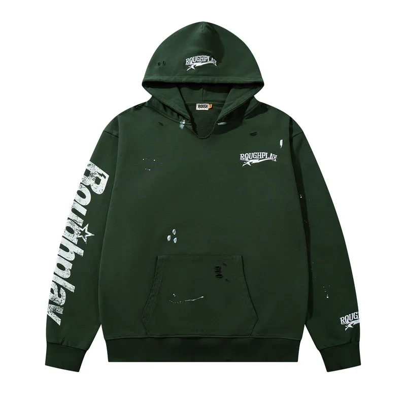 American Vintage Rough Play Pullover Hoodies 4 Colors Ripped Destroyed Splash Paint Sleeve Letter Print Man Sweatshirts