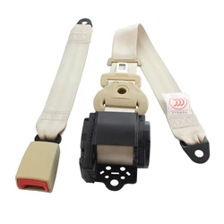 Beige 3 Point Seat Belt Retractable Lap Shoulder Vertical Universal Quick Release Buckle Car Bus Truck Safety Belts Webbing