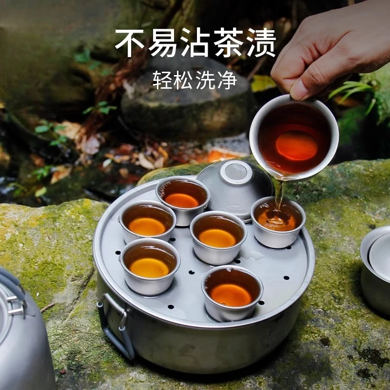 Teacup 6-person Kung Fu tea set Outdoor portable pure titanium teapot