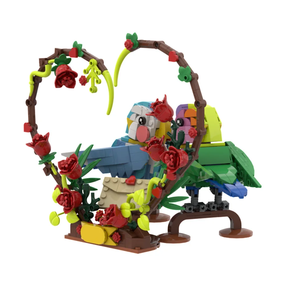 MOC Love Bird ชุด Building Blocks Love Letter รูปหัวใจสีแดง Rose Parrot ดอกไม้นกสัตว์อิฐของเล่นของขวัญวันวาเลนไทน์