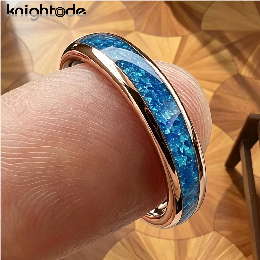 8mm 6mm 4mm Blue Opal Inlay High Polished Tungsten Carbide Rings Wedding Engagement for Men Women Band Dome Comfort Fit view 6