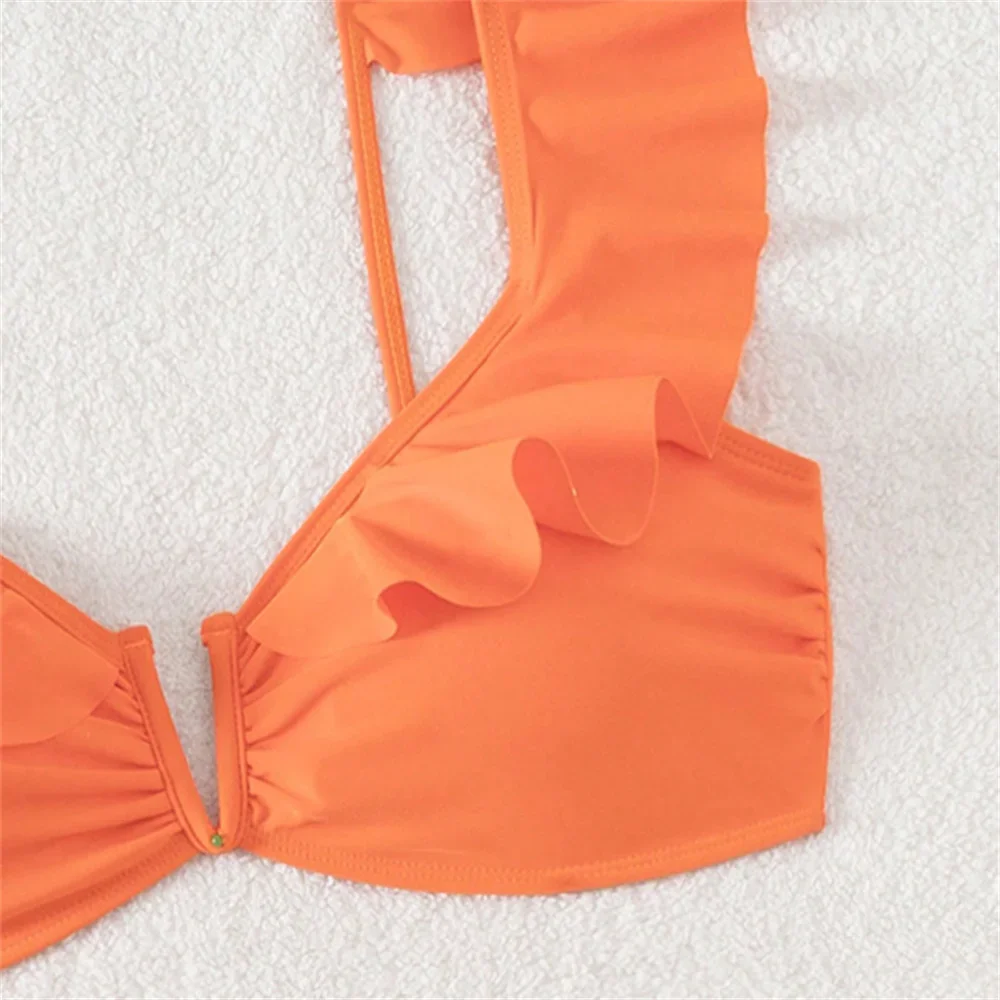 برتقالي Tankini تكدرت على شكل حرف V بيكيني ضمادة Y2K ملابس السباحة رفع عالية الخصر المتطرفة ملابس النساء الشاطئ الزي ثوب السباحة