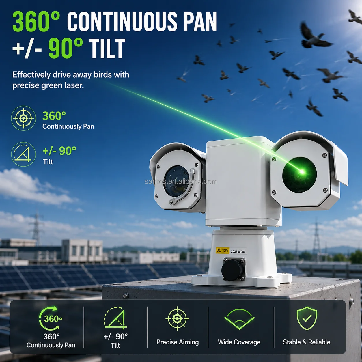 Green Laser PTZ Camera Bird Repellent Device Outdoor Intelligent Laser Bird Scarer Security System