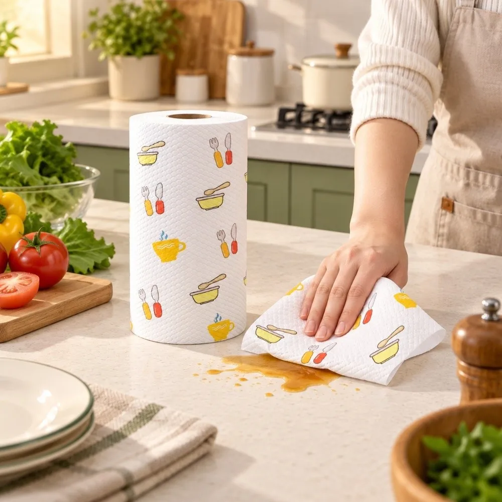 50pcs Disposable Kitchen Paper Towels Washable Printed Disposable Dishcloth Absorbent Pearl Embossed Non Woven Lazy Rag