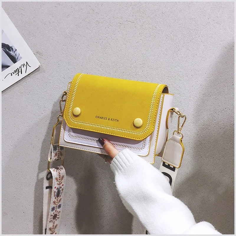 Women 2022 PU Leather Wide Strap Shoulder Bag Ladies Fashion Purses And Handbags Contrast Color Sewing Thread Crossbody Bag For