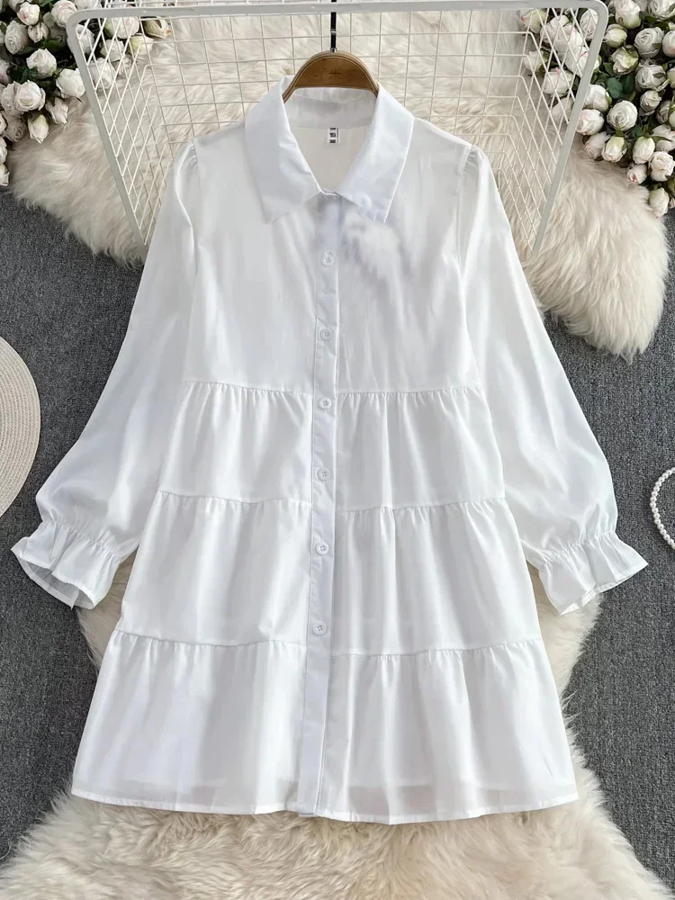 Spring Autumn Cowboy Waistcoat Shirt Dress Female Elegant Length Sleeve White Shirt Dress Waistcoat Women\'s Two-piece Set GD781