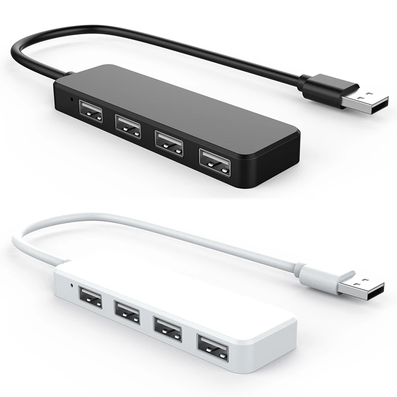 2Pcs Ultra Slim USB Hub 4-Port USB 2.0 Hub White & Black