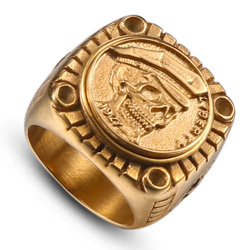 HIP HOP Bling Gold Color Solid Titanium Stainless Steel Smoking Skull Ring Big Heavy Men Signet Rings for Man Jewelry