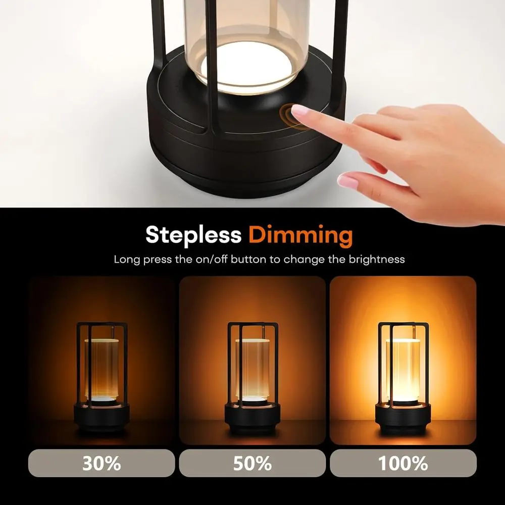 Lampada da tavolo a LED wireless, ricaricabile, regolabile in 3 colori, per esterno/interno, set di 2 nere