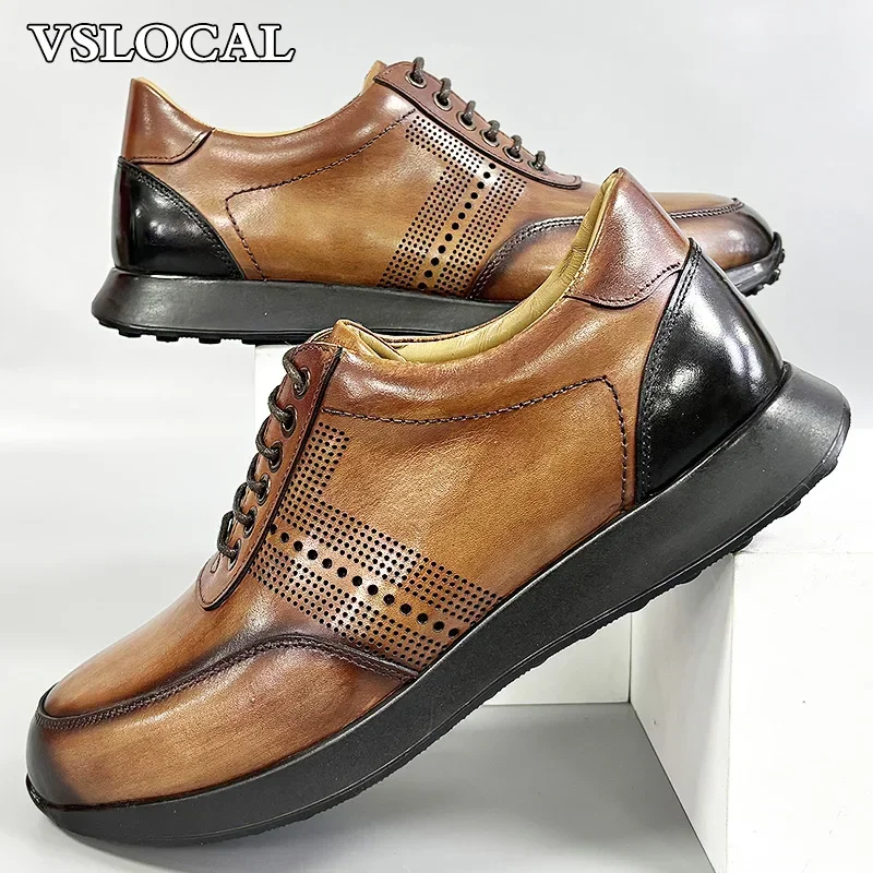 Luxe merkontwerper casual leren schoenen herenkleding lederen sneaker veterschoenen outdoor dagelijkse platte schoenen voor heren