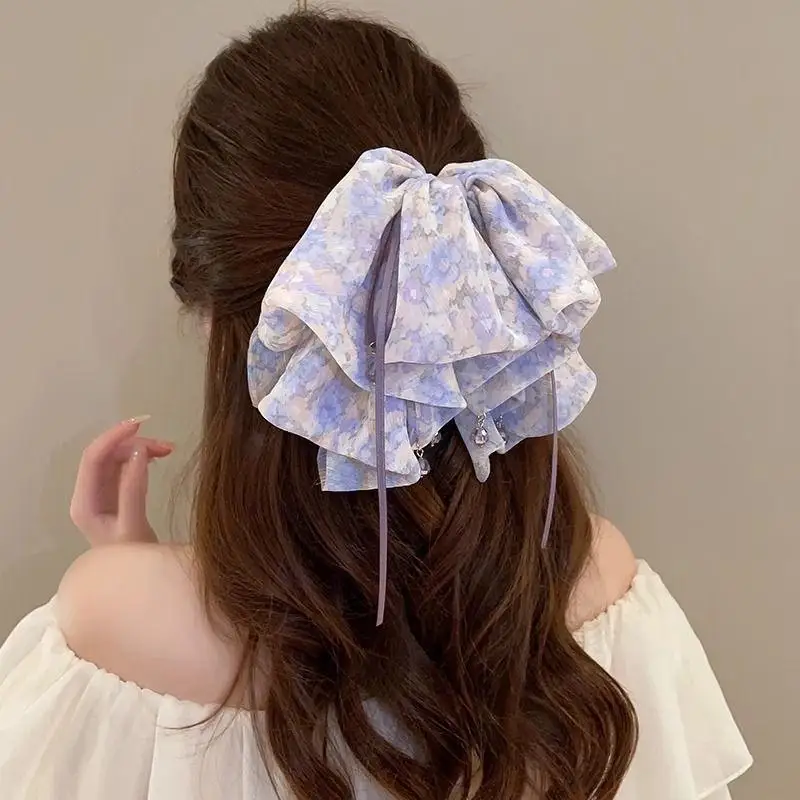Z.Elegant Women Large Bow Hair Claw Fashion Multi-layer Big Bowknot Barrettes Hairpin Multi-color Ponytail Clip Hair Accessories