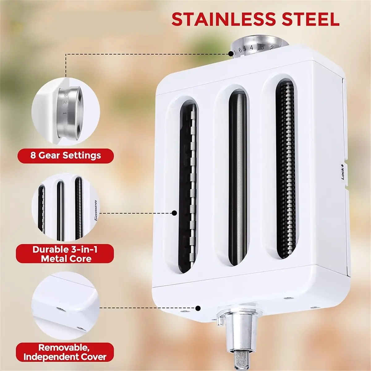 ABSF 3-in-1 Pasta Maker Attachment for KitchenAid Stand Mixer, Includes Roller, Spaghetti Cutter, Fettuccine Cutter