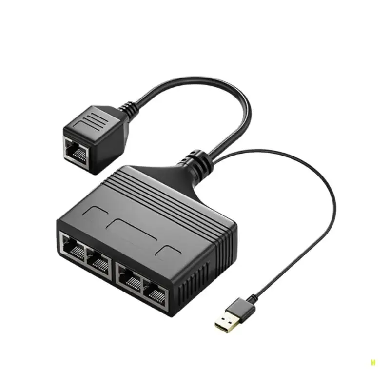 Ethernet Splitter 1 in 2/3/4 Out RJ45 Splitter for Simultaneous Networking with RJ45 Port and USB Power Supply Cable F19E