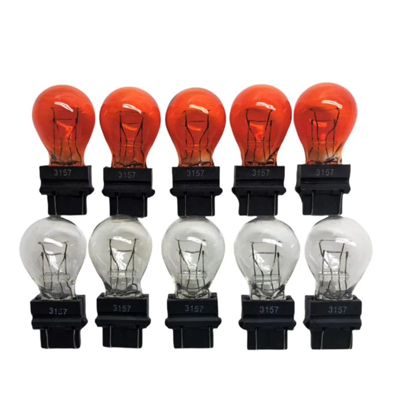 

10 шт. 3157 Лампы стоп-сигнала 3057 3155 3357 3547 4157 Внешняя лампа указателя поворота Галогенная лампа Стоп-сигнал Янтарно-белый задний фонарь