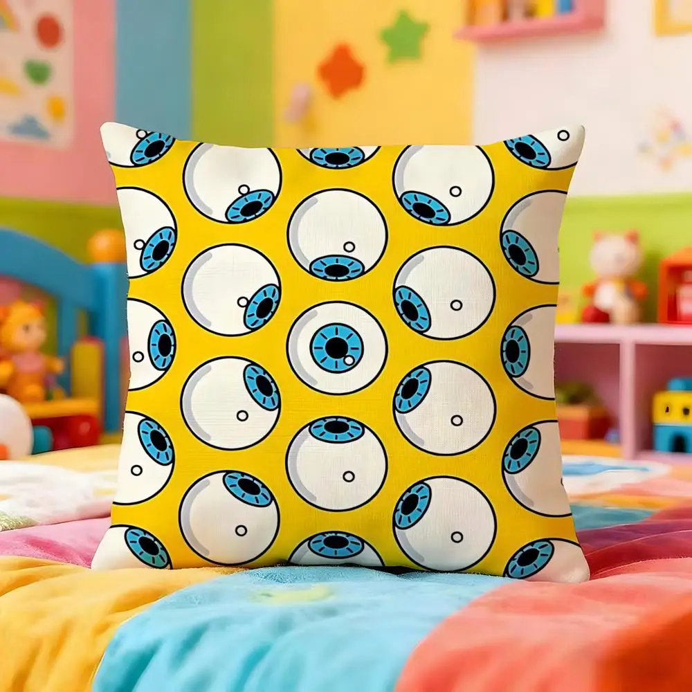 Whimsical Colorful Eyeball Cartoon Print Cushion Cover Premium Soft Pillowcase Skin-Friendly Breathable  for Home Office Travel