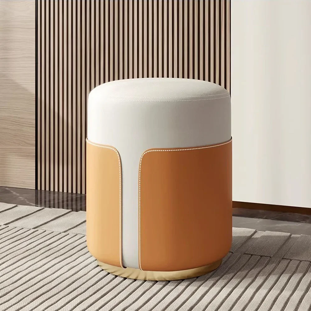 

Nordic White Pedicure Stools Light Luxury Orange Living Room Foot Rest Stools Leather Lounge Tabouret Bois Dining Room Furniture