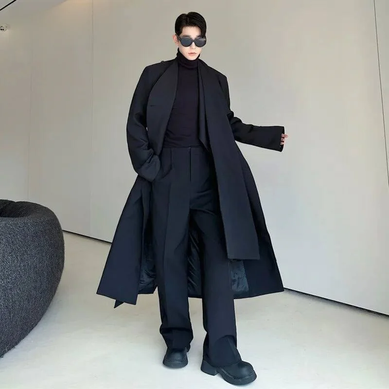 

Korean Style Men's Woolen Coat Neckscarf Patchwork Standard Fit Double-Faced Island Wool Regular Length for Business And Dail...