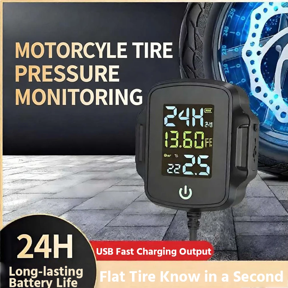 E-ACE Ultra Low Power Motorcycle Tire Pressure Monitor Wiring TPMS Tire Pressure Monitoring Alarm System With QC3.0 USB Output