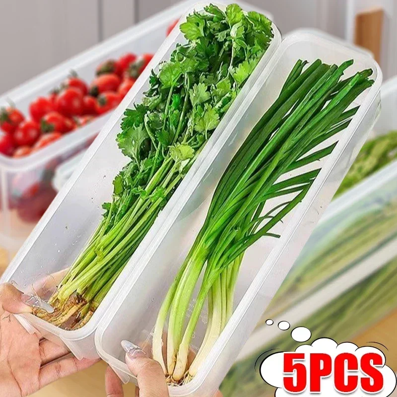 5/1PC Refrigerator Fresh-keeping Box Scallions Vegetable Cold Storage Coriander with Lid Kitchen Sealed Organizer Plastic Boxes