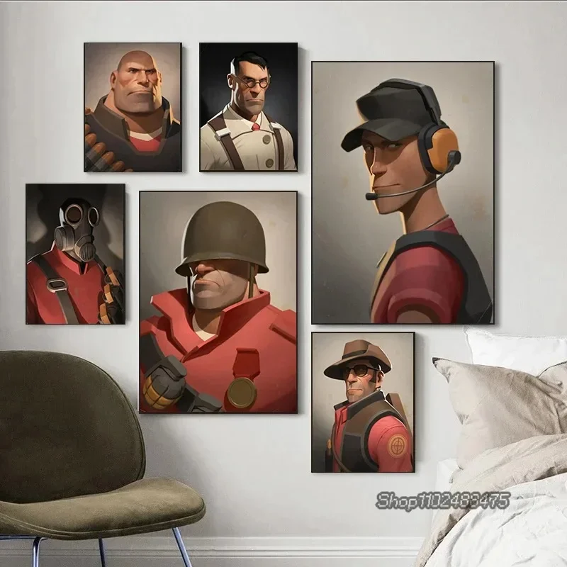 Classic Team Fortress 2 Scout Face Portrait Video Game Posters and Prints Canvas Painting Wall Art for Modern Bedroom Home Decor