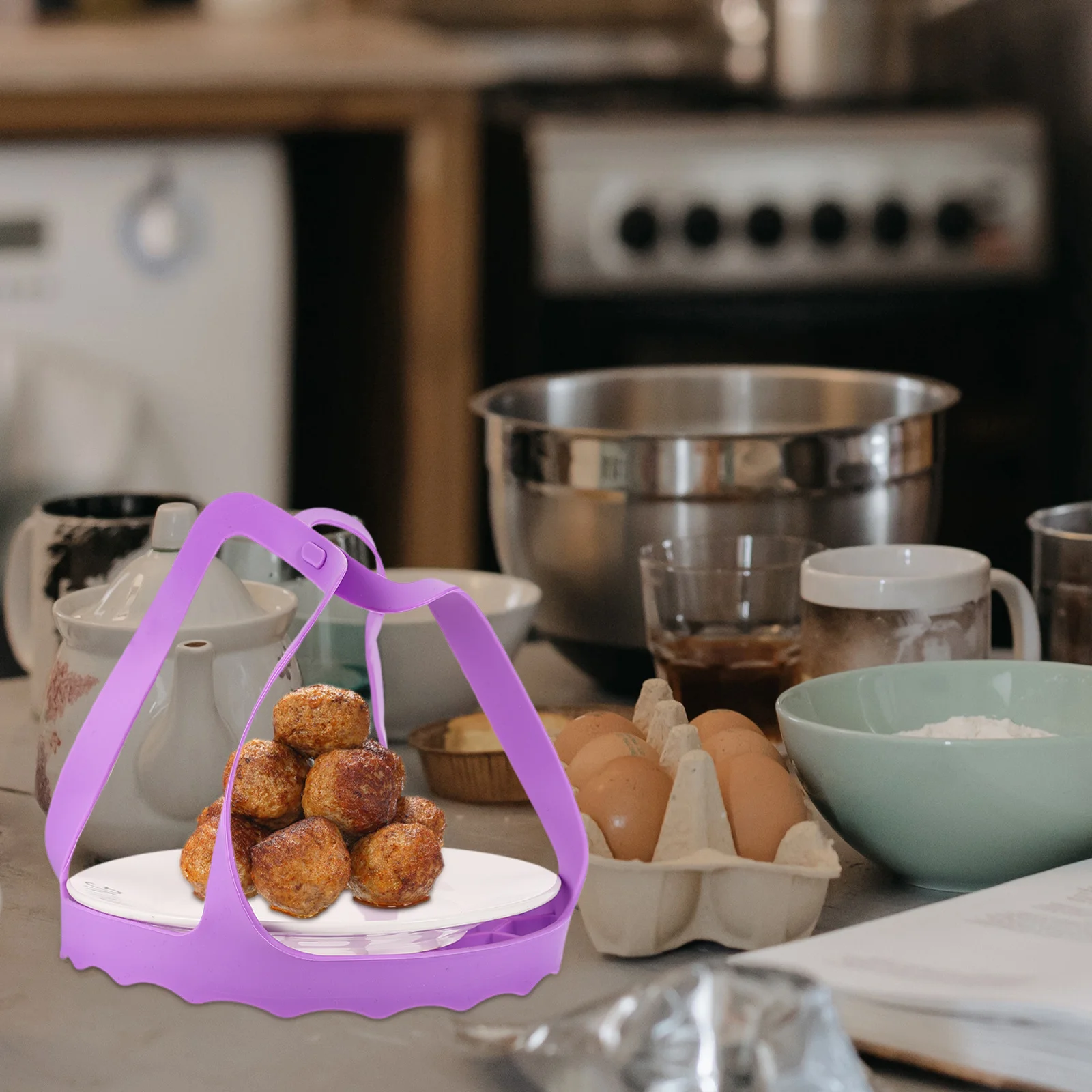 Steamer Drainage Basket Vegetable Purple Silica Gel Baskets for Cooking Dumplings