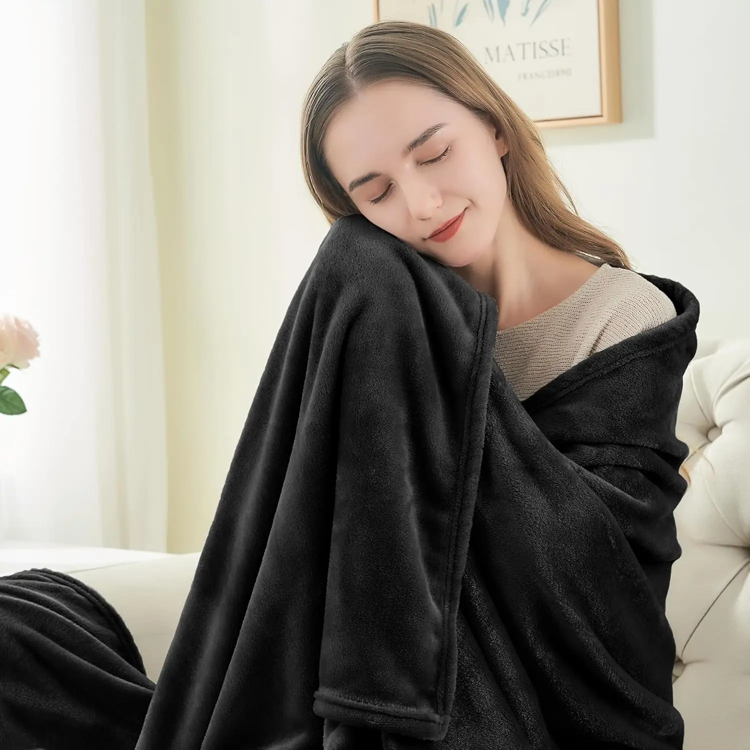 Luxury Plush Fleece Blanket King Size Soft Warm Black Cozy Fuzzy Throw for Couch Bed